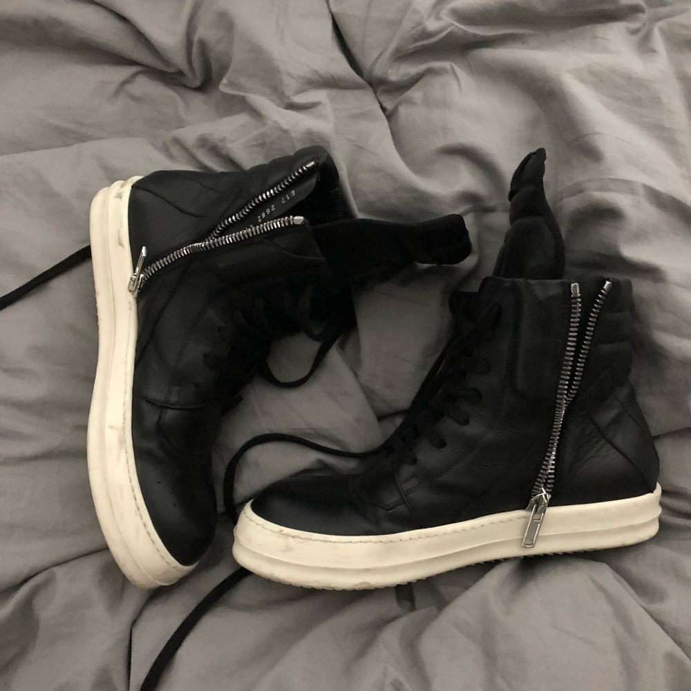 RICK OWENS Geobasket leather hi-top sneakers